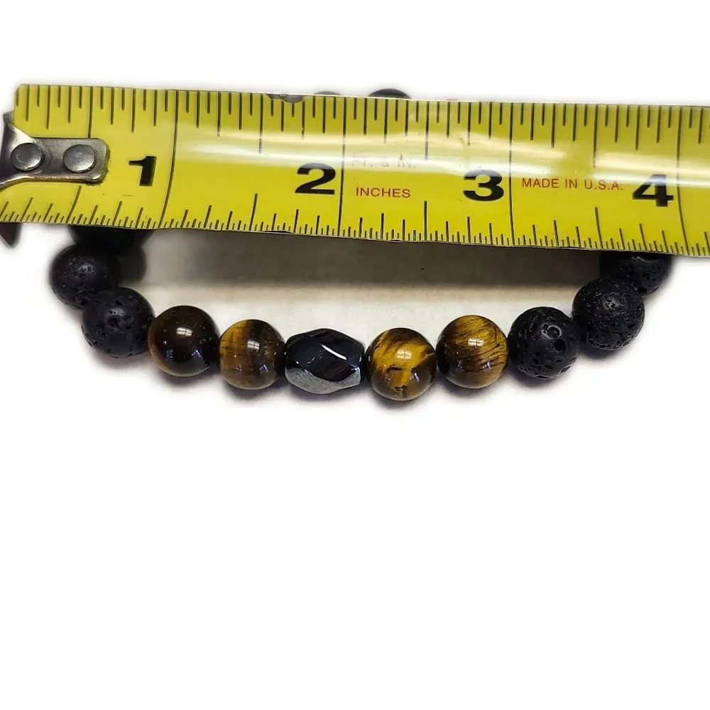 Men's black lava tiger eye stretch beaded bracelet, New in package
